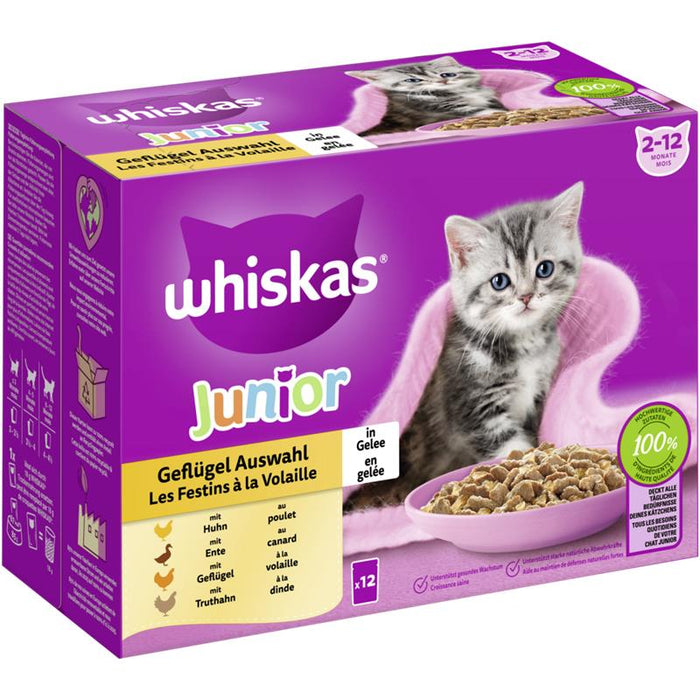 Whiskas Jun. Geflügel  Auswahl Gelee 12x85g 4er Pack