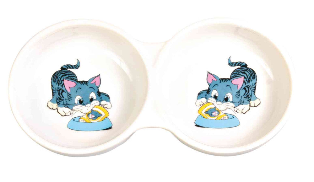 Trixie Keramik Doppelnapf mit Katzendruck