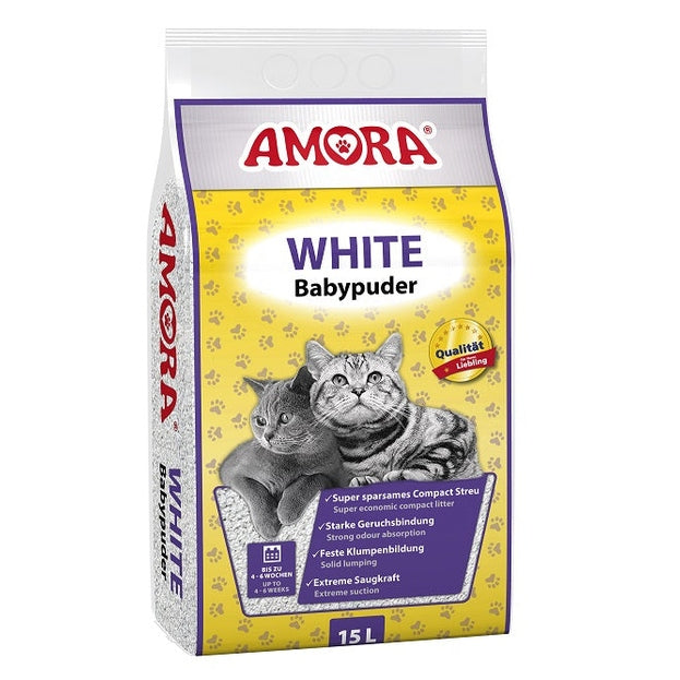 Amora White Katzenstreu m. Babypuderduft