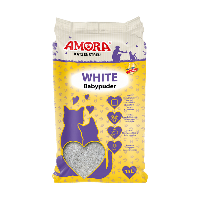 Amora White Katzenstreu m. Babypuderduft