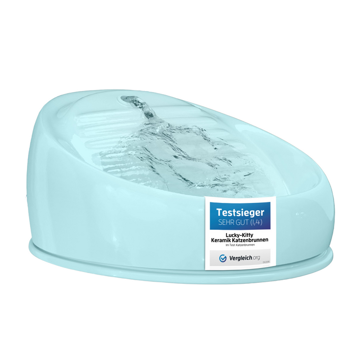 Katzenbrunnen Keramik (Pastellblau)