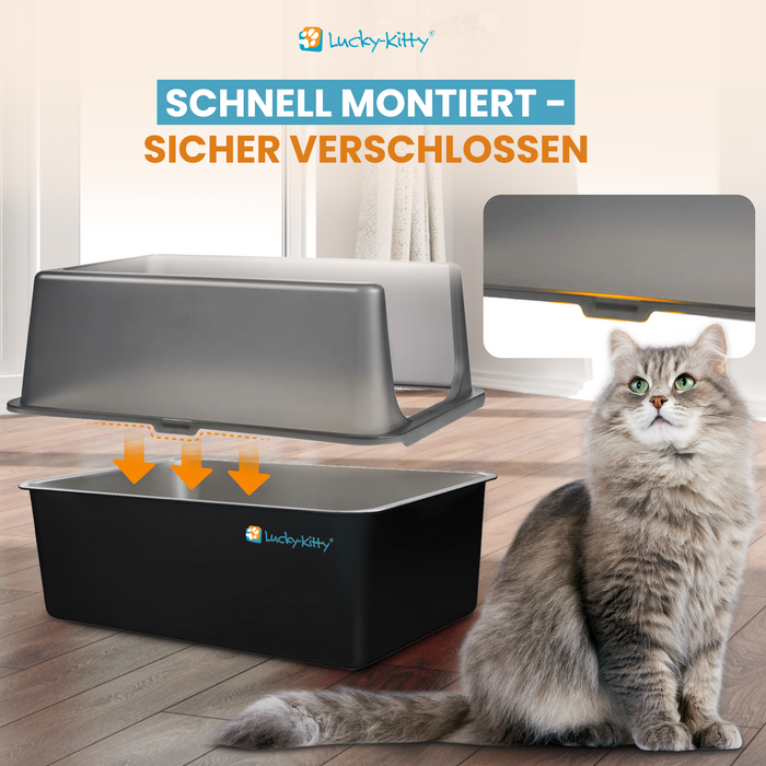 Katzentoilette XXL (Edelstahl Weiß) + Haube (Weiß transparent)