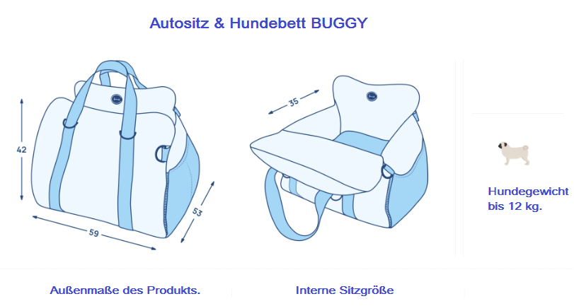 BUGGY MOKKO Autositz für Hunde aus Kunstleder und Möbelvelour für Miniatur- und kleine Hunde / Hundetransporttasche / Wasserdicht / Premium