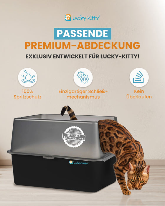 Katzentoilette XXL (Edelstahl Schwarz) + Haube (Schwarz transparent)