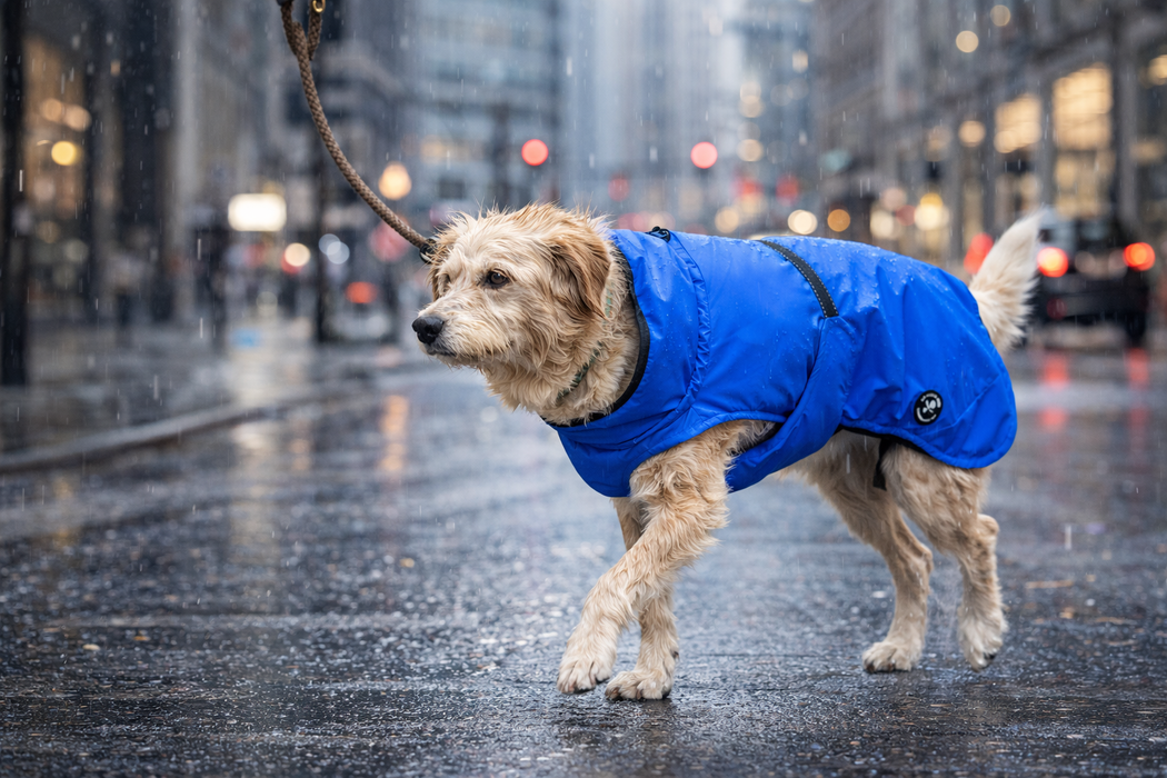 Hunderegenjacke mit Rückenöffnung "Royal Blue"