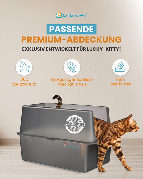 Katzentoilette XXL (Edelstahl Natur) + Haube (Schwarz transparent)