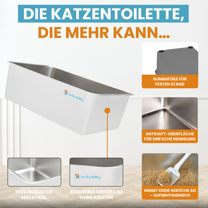 Katzentoilette XXL (Edelstahl Weiß) + Haube (Weiß transparent)