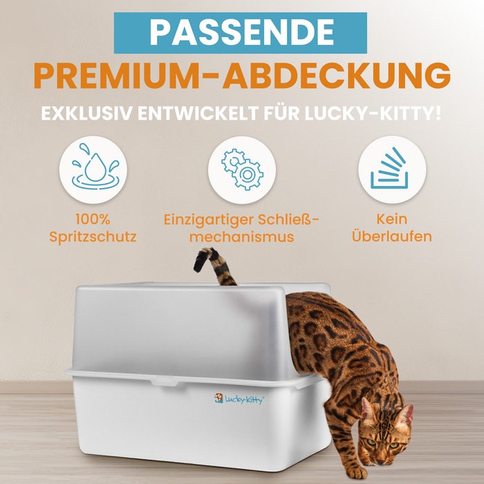 Katzentoilette XXL (Edelstahl Weiß) + Haube (Weiß transparent)
