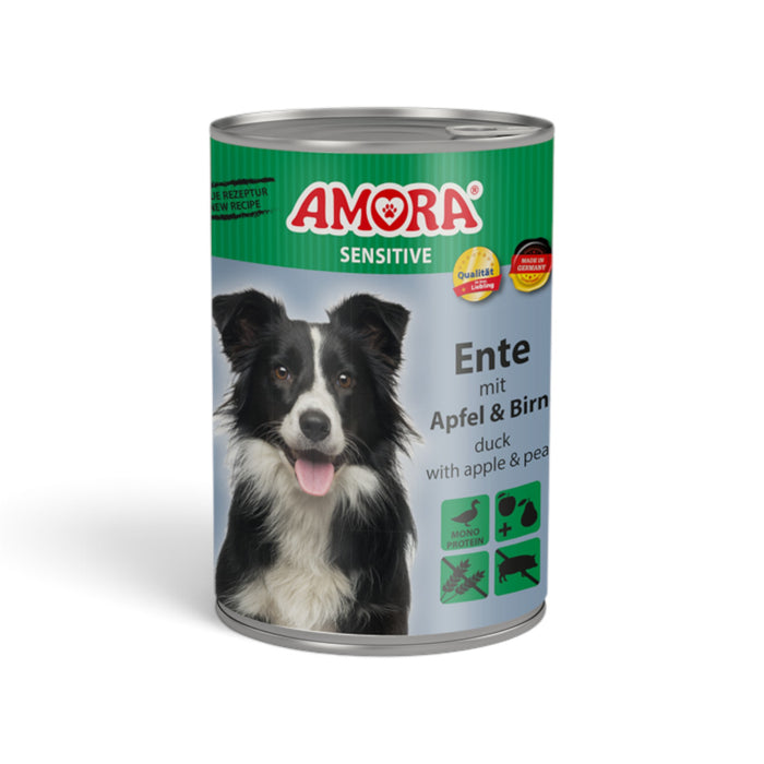 muunchy.de AMORA Dog Sensitive Nassfutter Ente mit Apfel und Birne in der 400g Dose für sensible Hunde