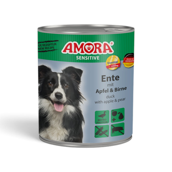 muunchy.de AMORA Dog Sensitive Nassfutter Dose Ente mit Apfel und Birne für ernährungssensible Hunde