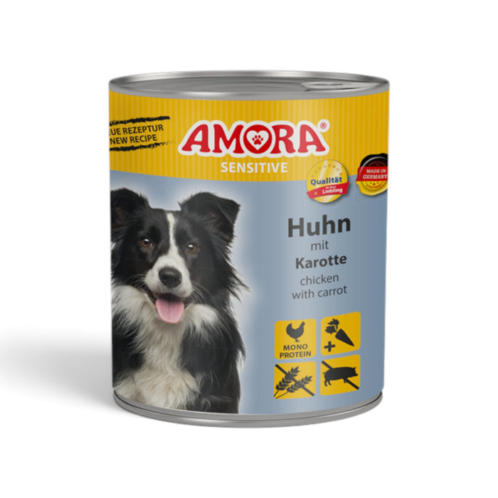 muunchy.de AMORA Dog Sensitive Nassfutter Huhn mit Karotte in der 800g Dose für ernährungssensible Hunde