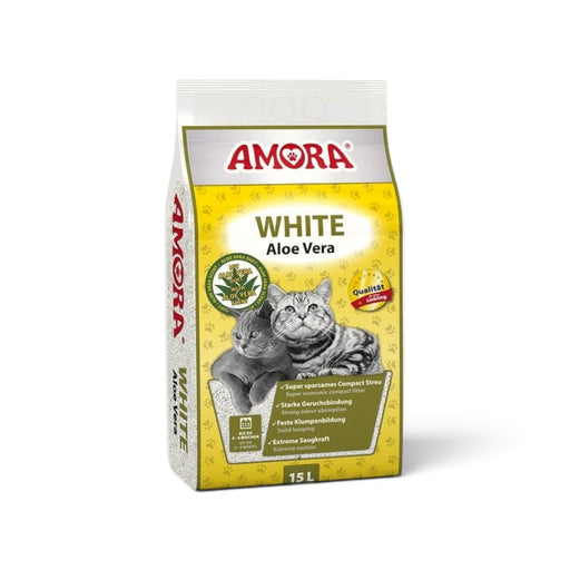 muunchy.de AMORA White Compact Katzenstreu mit Aloe Vera Duft in 15 Liter Packung für starke Geruchsbindung